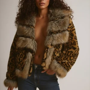 Manteau court en fausse fourrure léopard