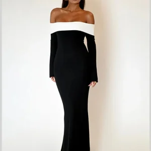 Robe longue col bardot