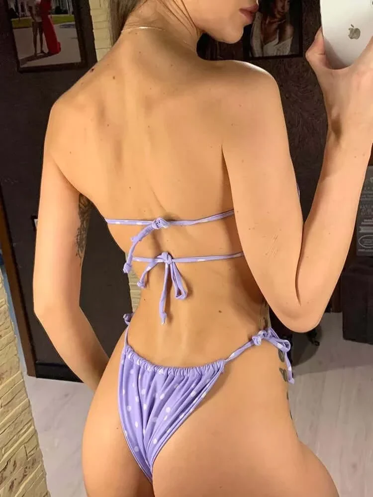 Bikini à pois lila & blanc – Image 2